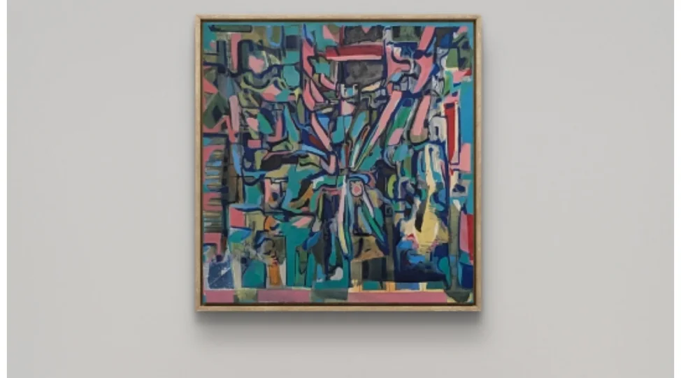 The cooler cousin of the other Abstract Geometric Canvas Art. This one leans into teal, slate gray, and rose pink, with
